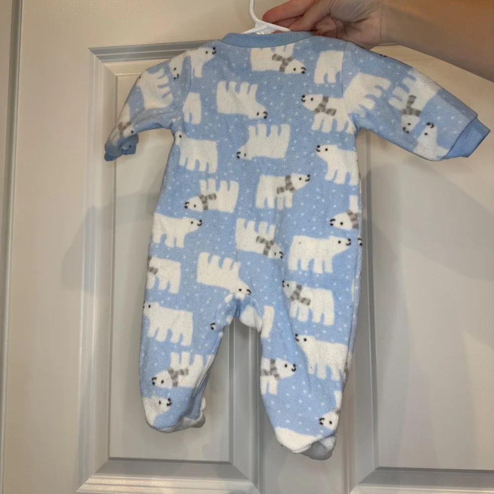 Carter's Size Newborn Blue Polar Bear Fleece Footed‎ Pajamas Sleeper